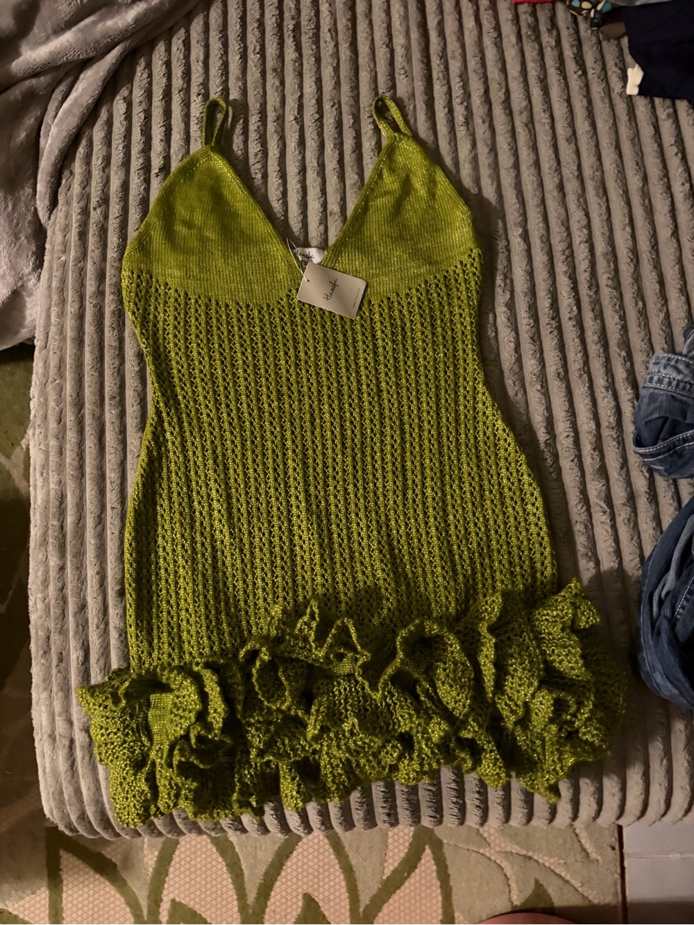 Green Knit Ruffle Hem Dress-hanifa